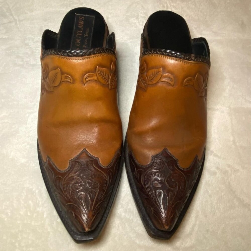 Handcrafted Tres Outlaws El Paso Leather Wingtip Mules Rare Womens Size 7.5